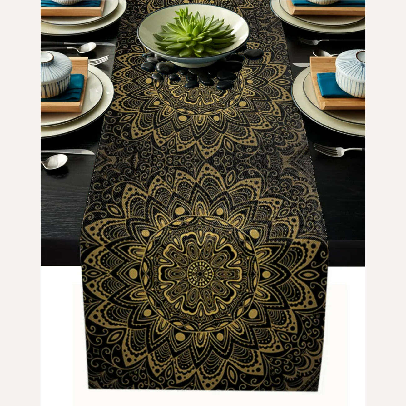 KIMLUD, Linen Burlap Table Runner Colorful Morocco Flowers Islam Arabesque Kitchen Table Runners Dinner Party Wedding Events Decor, LEX09704 / 180x33cm70x13inch, KIMLUD Womens Clothes