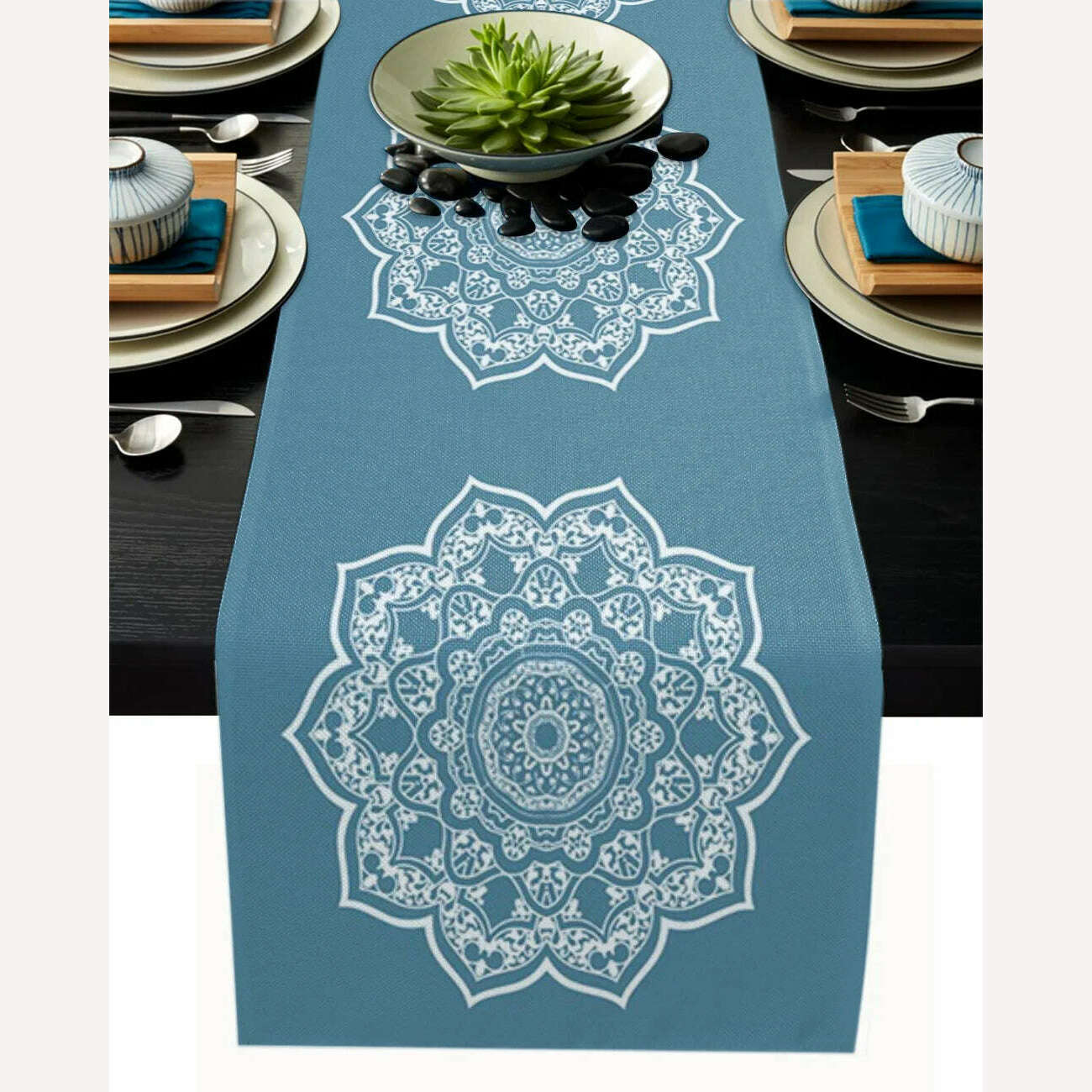 KIMLUD, Linen Burlap Table Runner Colorful Morocco Flowers Islam Arabesque Kitchen Table Runners Dinner Party Wedding Events Decor, LEX09181 / 180x33cm70x13inch, KIMLUD Womens Clothes