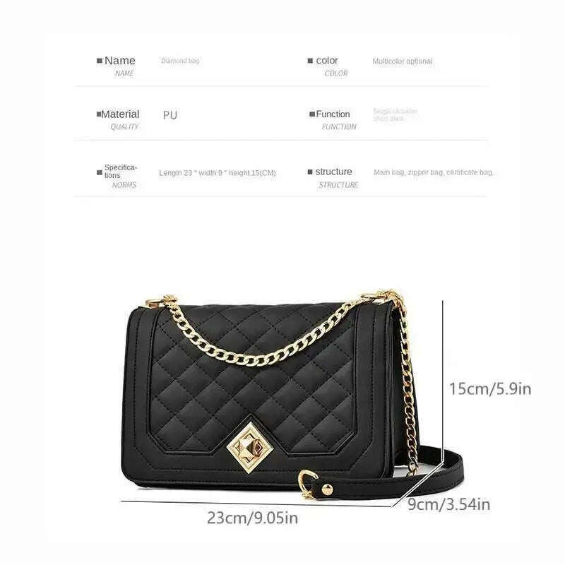 KIMLUD, Lingge Chain Bag, Pu Leather Diagonal Across The Chain Small Fragrant Wind Lingge Student Hundred With Chain Cell Phone Bag Mini, KIMLUD Women's Clothes