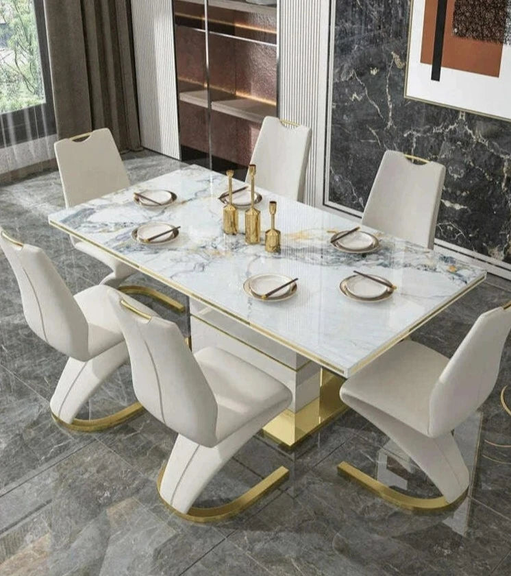 KIMLUD, Linlamlim White Paint Stainless Steel Dining Table and 6 Chairs Mesas De Comedor for Dining room Mordern Home Kitchen Furniture, table 6 chairs, KIMLUD APPAREL - Womens Clothes