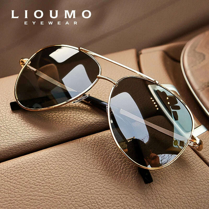 KIMLUD, LIOUMO Top Quality Aviation Sunglasses Men Polarized Driving Glasses Women Fashion Pilot Goggles Anti-Glare lentes de sol hombre, KIMLUD Womens Clothes
