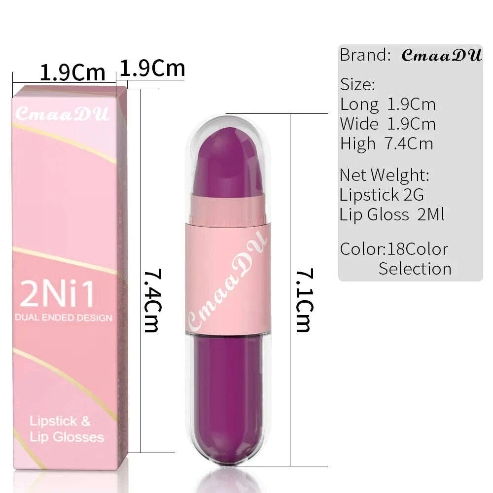 Lipstick - 2 In 1 Matte Lipstick - Double-Ended - Assorted Colors | KIMLUD