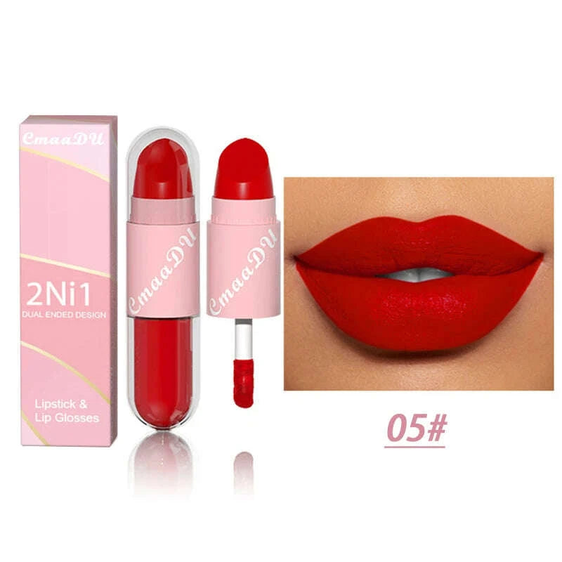 Lipstick - 2 In 1 Matte Lipstick - Double-Ended - Assorted Colors | KIMLUD