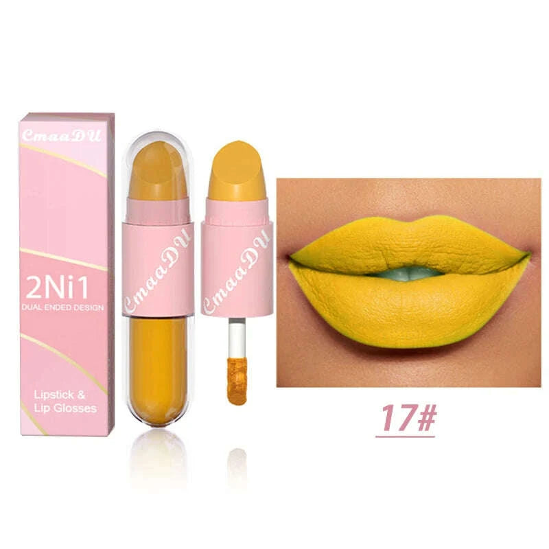 Lipstick - 2 In 1 Matte Lipstick - Double-Ended - Assorted Colors | KIMLUD