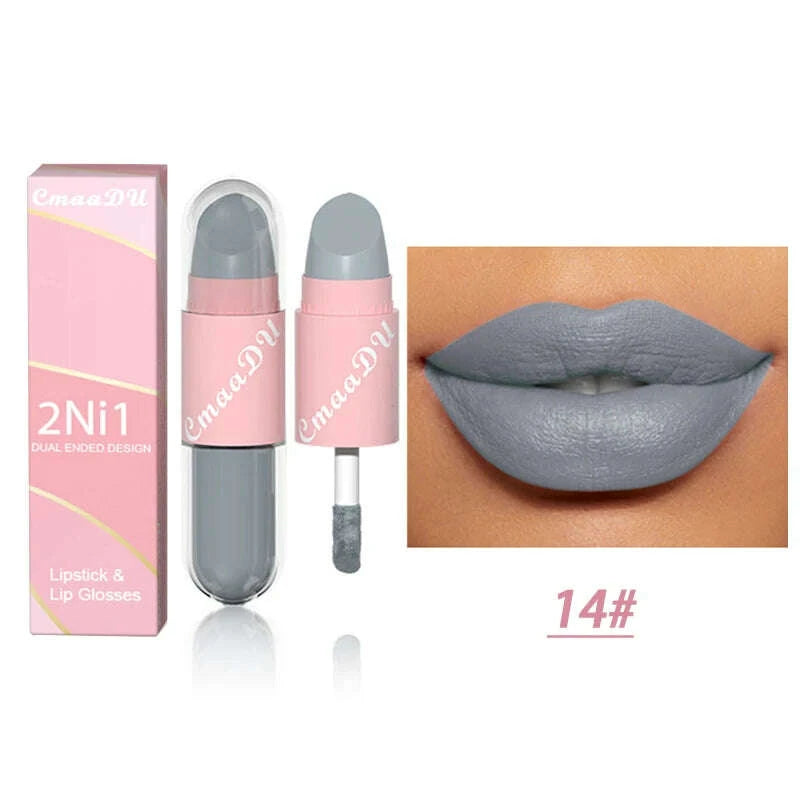 Lipstick - 2 In 1 Matte Lipstick - Double-Ended - Assorted Colors | KIMLUD