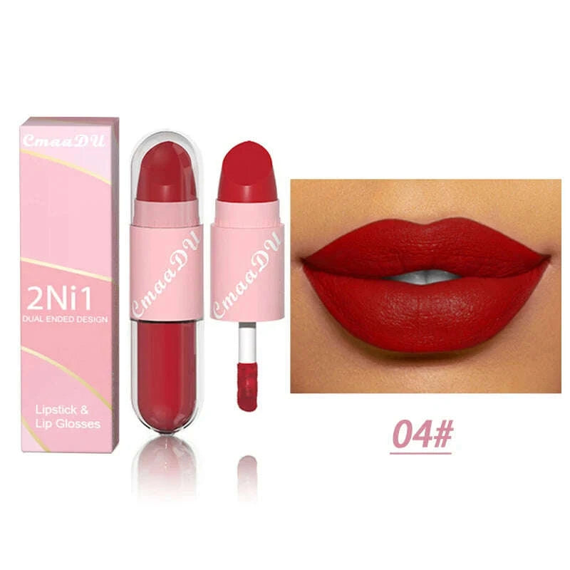 Lipstick - 2 In 1 Matte Lipstick - Double-Ended - Assorted Colors | KIMLUD