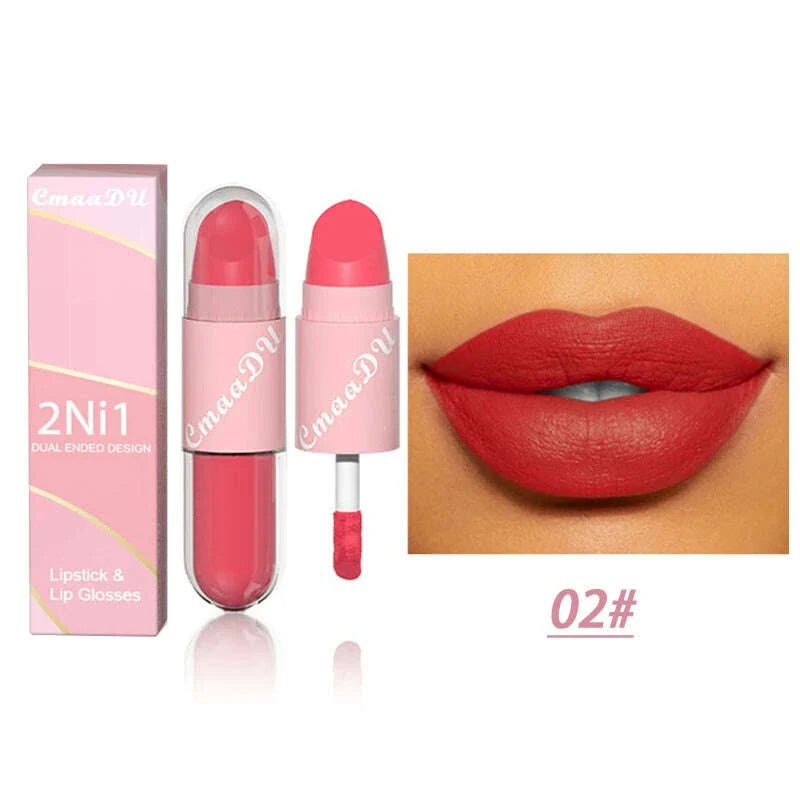 Lipstick - 2 In 1 Matte Lipstick - Double-Ended - Assorted Colors | KIMLUD