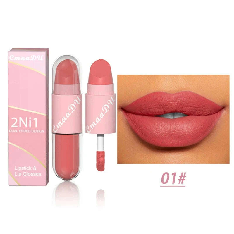 Lipstick - 2 In 1 Matte Lipstick - Double-Ended - Assorted Colors | KIMLUD