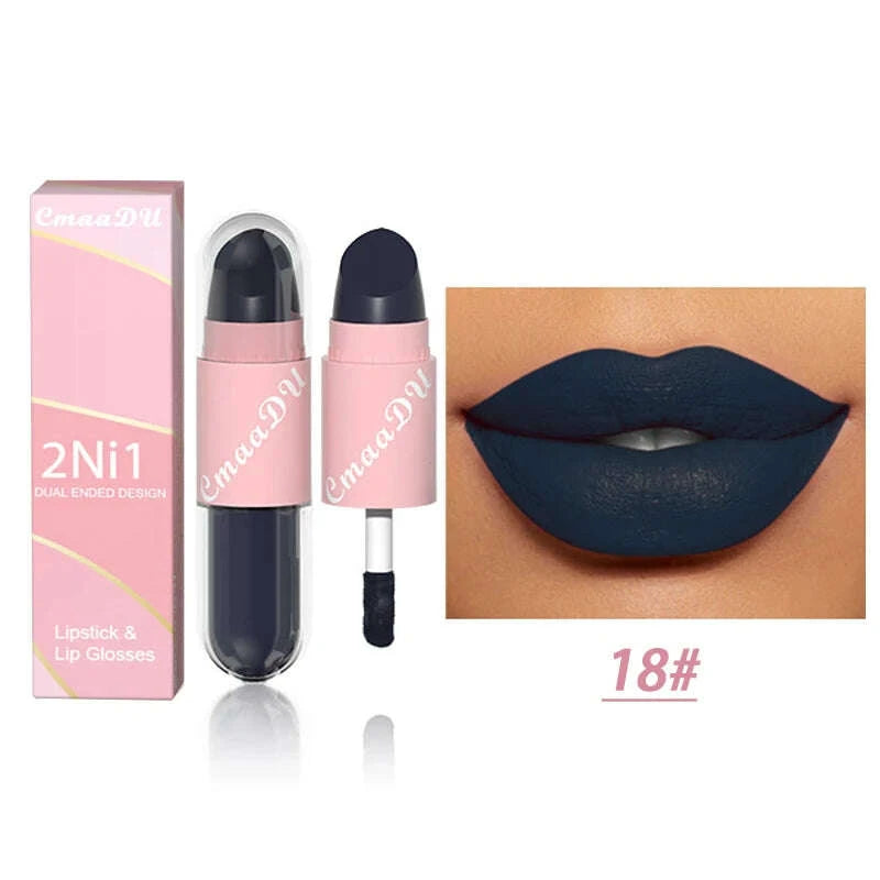 Lipstick - 2 In 1 Matte Lipstick - Double-Ended - Assorted Colors | KIMLUD
