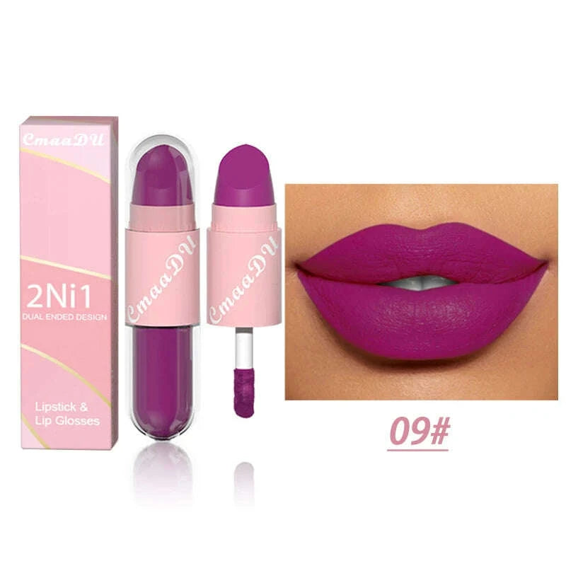 Lipstick - 2 In 1 Matte Lipstick - Double-Ended - Assorted Colors | KIMLUD