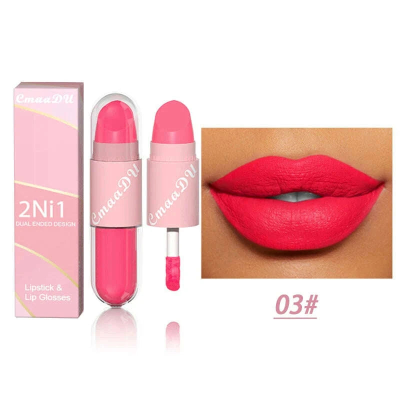 Lipstick - 2 In 1 Matte Lipstick - Double-Ended - Assorted Colors | KIMLUD