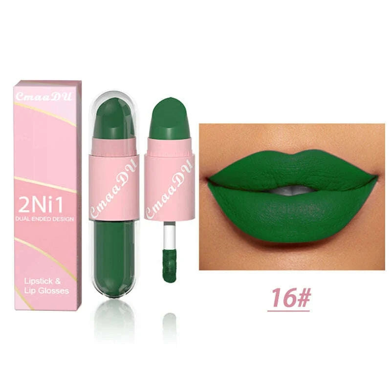 Lipstick - 2 In 1 Matte Lipstick - Double-Ended - Assorted Colors | KIMLUD