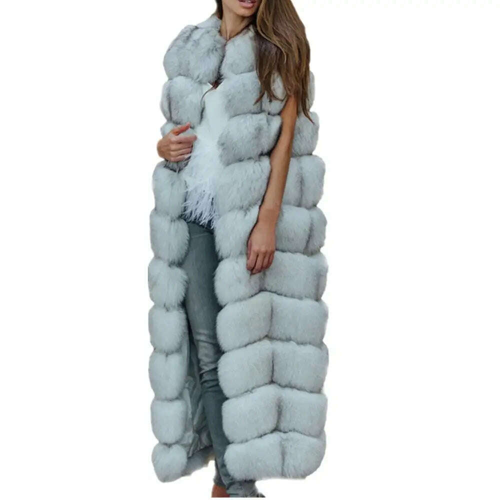 KIMLUD, Lisa Colly Fashion Winter Super Long Fur Vest  Women Luxury Faux Fox Fur Vest Furry Slim Woman Fake Fur Coat Jacket Long Outwear, WHITE / S, KIMLUD Women's Clothes