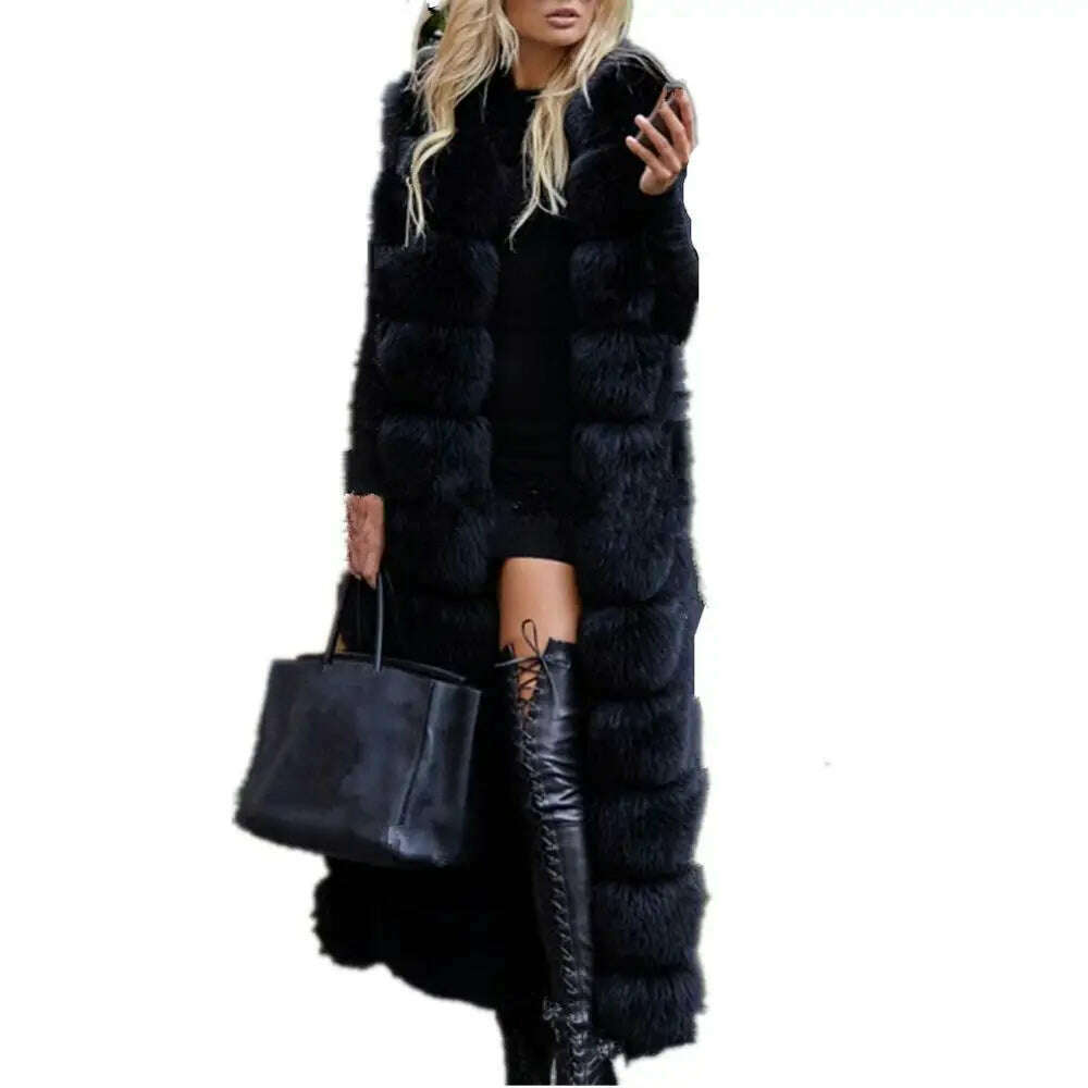 KIMLUD, Lisa Colly Fashion Winter Super Long Fur Vest  Women Luxury Faux Fox Fur Vest Furry Slim Woman Fake Fur Coat Jacket Long Outwear, black / S, KIMLUD Women's Clothes