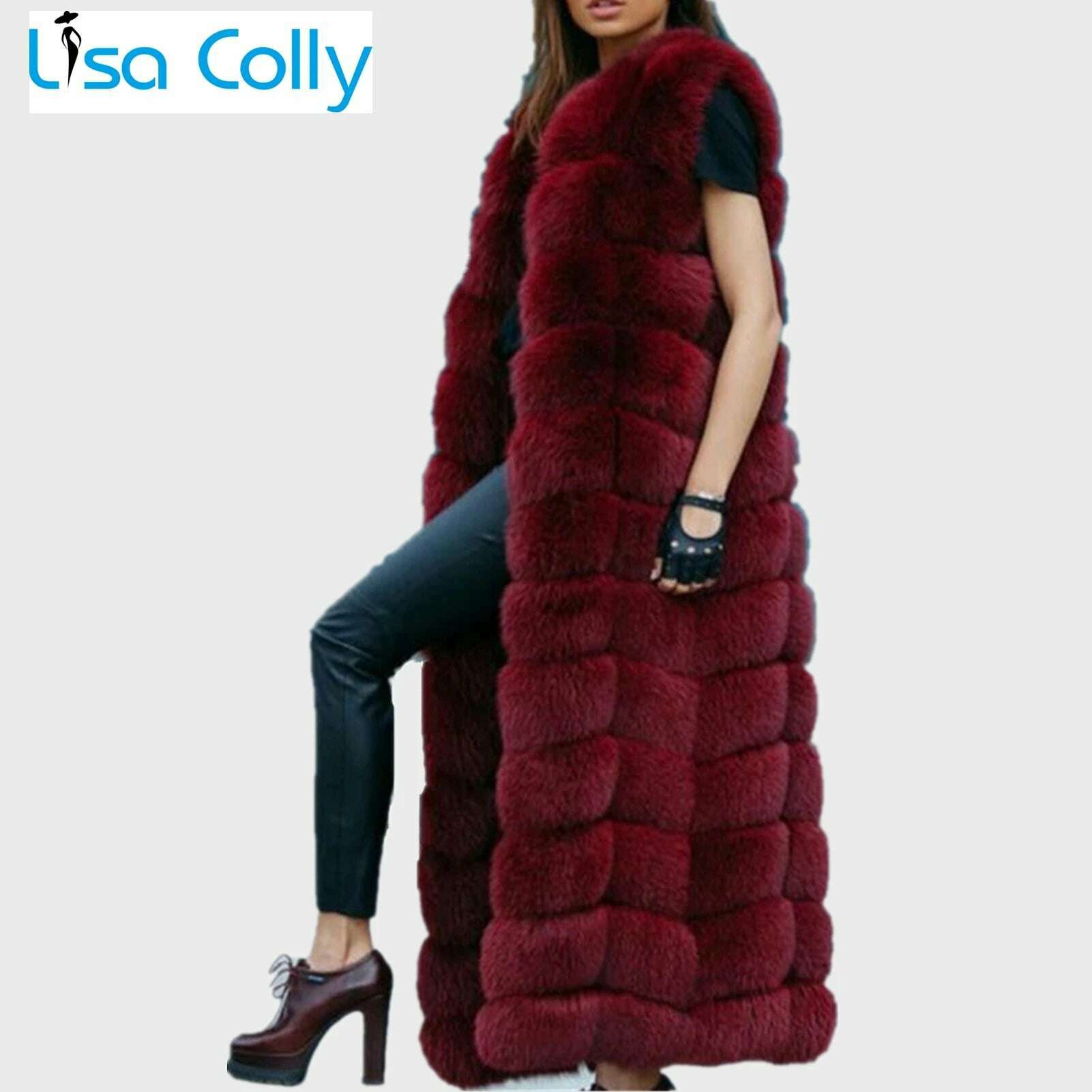 KIMLUD, Lisa Colly Fashion Winter Super Long Fur Vest  Women Luxury Faux Fox Fur Vest Furry Slim Woman Fake Fur Coat Jacket Long Outwear, KIMLUD Womens Clothes