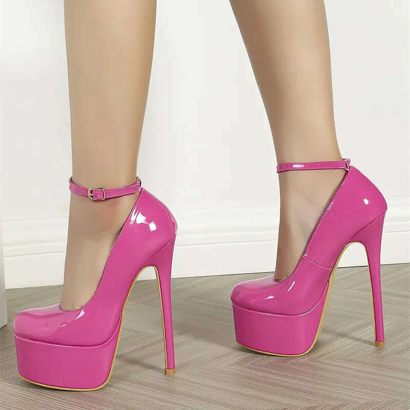 Liyke Pink High Heels Women Pumps Spring Autumn Fashion Round Toe Buckle Strap Platform Stiletto Party Nightclub Stripper Shoes - KIMLUD