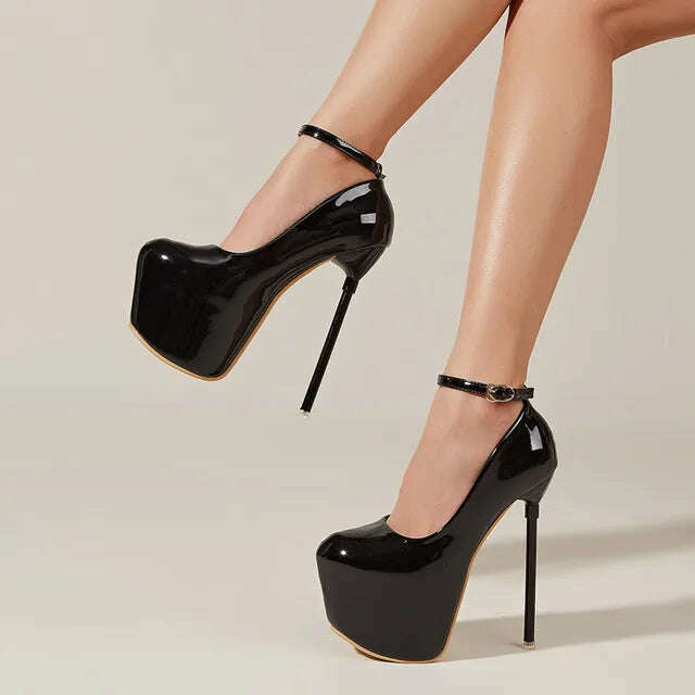 Liyke Pink High Heels Women Pumps Spring Autumn Fashion Round Toe Buckle Strap Platform Stiletto Party Nightclub Stripper Shoes - KIMLUD
