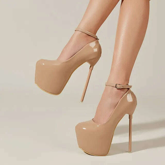 Liyke Pink High Heels Women Pumps Spring Autumn Fashion Round Toe Buckle Strap Platform Stiletto Party Nightclub Stripper Shoes - KIMLUD