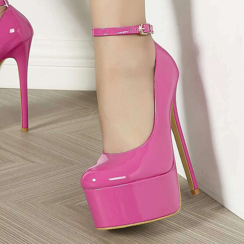 Liyke Pink High Heels Women Pumps Spring Autumn Fashion Round Toe Buckle Strap Platform Stiletto Party Nightclub Stripper Shoes - KIMLUD