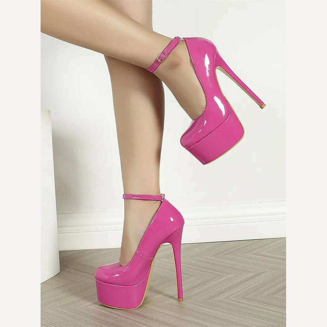 Liyke Pink High Heels Women Pumps Spring Autumn Fashion Round Toe Buckle Strap Platform Stiletto Party Nightclub Stripper Shoes - KIMLUD