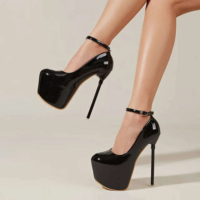 Liyke Pink High Heels Women Pumps Spring Autumn Fashion Round Toe Buckle Strap Platform Stiletto Party Nightclub Stripper Shoes - KIMLUD