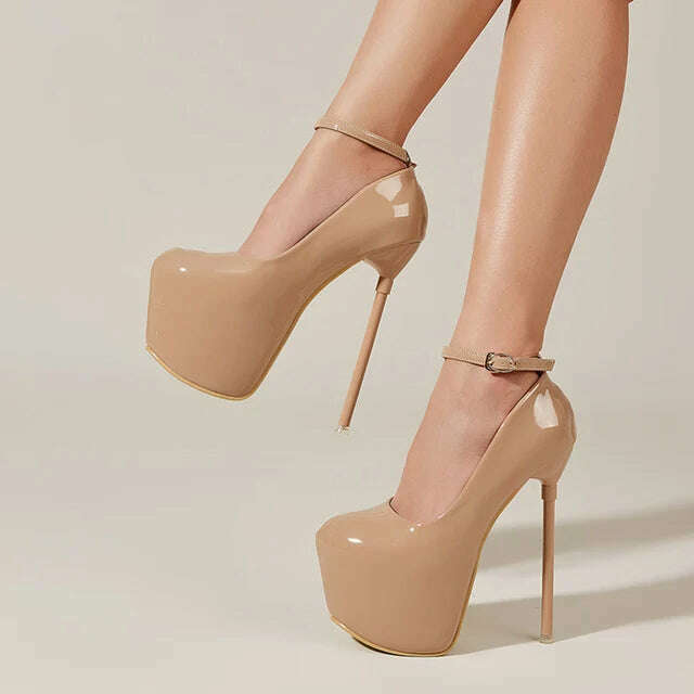 Liyke Pink High Heels Women Pumps Spring Autumn Fashion Round Toe Buckle Strap Platform Stiletto Party Nightclub Stripper Shoes - KIMLUD