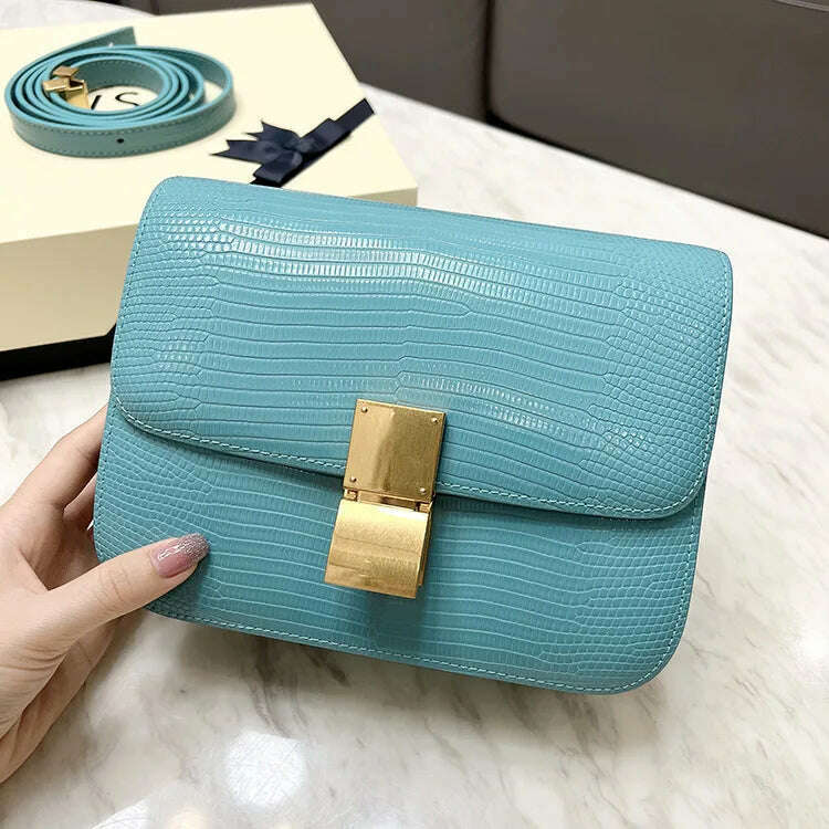 KIMLUD, Lizard Pattern Square Bag Female Flip Cover Luxury Designer Brand Handbag Geniune Leather Shoulder Crossbody Bags Messenger Bag, sky blue / small, KIMLUD Womens Clothes