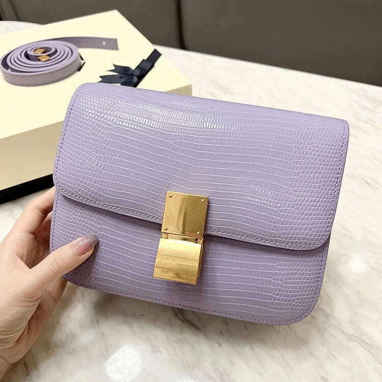 KIMLUD, Lizard Pattern Square Bag Female Flip Cover Luxury Designer Brand Handbag Geniune Leather Shoulder Crossbody Bags Messenger Bag, purple / small, KIMLUD Womens Clothes