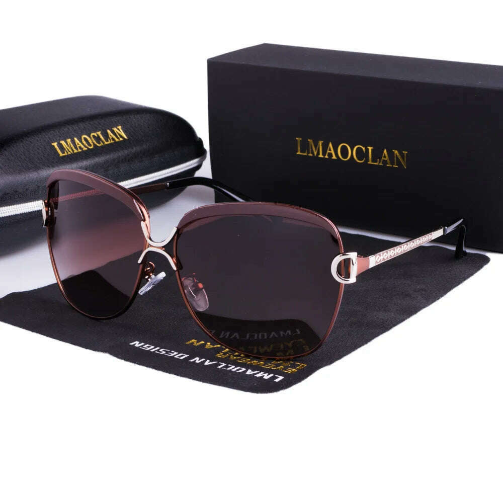 KIMLUD, LMAOCLAN Polarized Ladies Sunglasses Women Gradient Lens Round Sun Glasses Square Luxury Brand Oculos Lunette De Soleil Femme, Brown / LMAOCLAN Original, KIMLUD APPAREL - Womens Clothes
