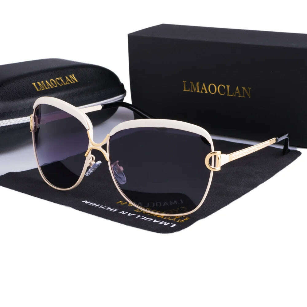 KIMLUD, LMAOCLAN Polarized Ladies Sunglasses Women Gradient Lens Round Sun Glasses Square Luxury Brand Oculos Lunette De Soleil Femme, White / LMAOCLAN Original, KIMLUD APPAREL - Womens Clothes