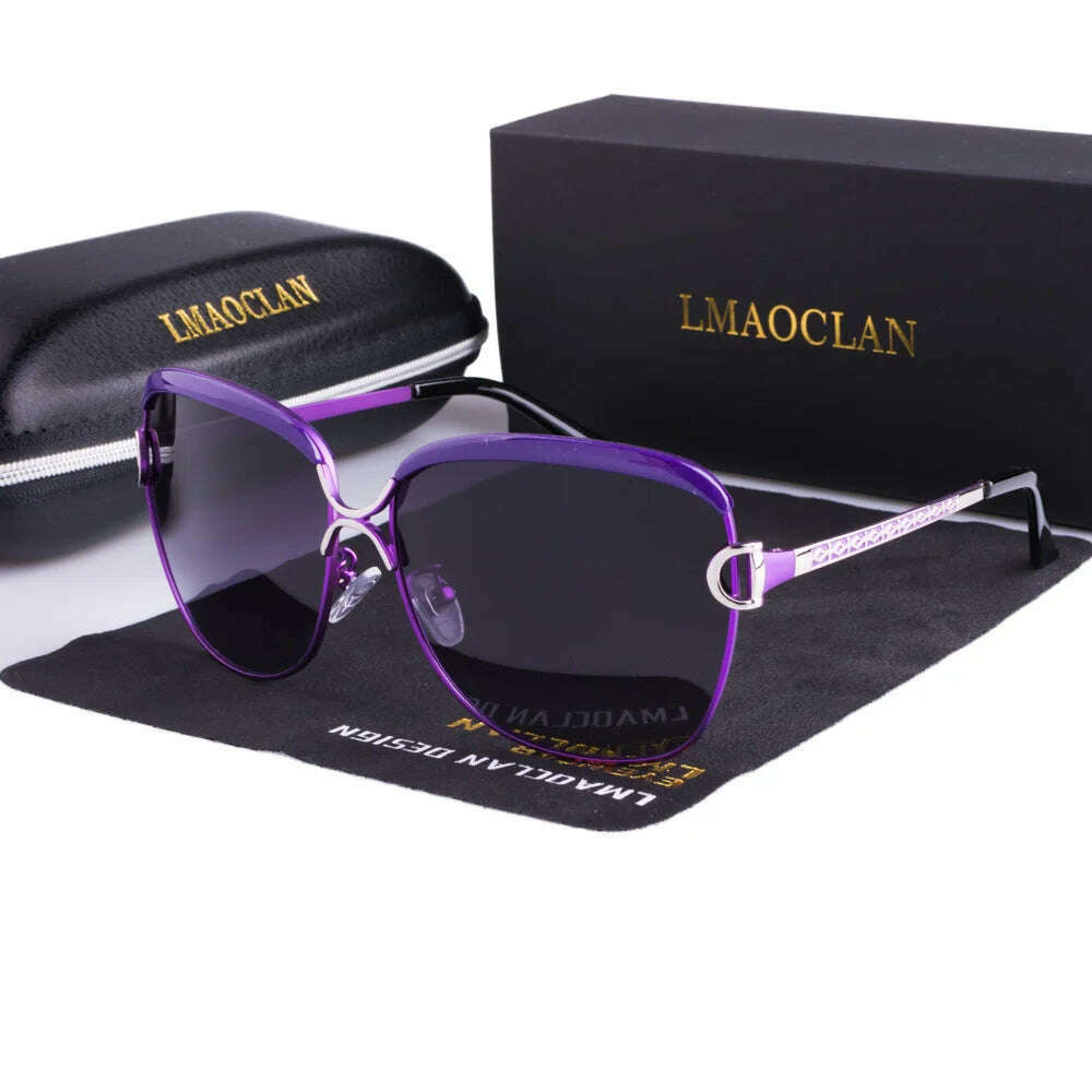 KIMLUD, LMAOCLAN Polarized Ladies Sunglasses Women Gradient Lens Round Sun Glasses Square Luxury Brand Oculos Lunette De Soleil Femme, Purple / LMAOCLAN Original, KIMLUD APPAREL - Womens Clothes