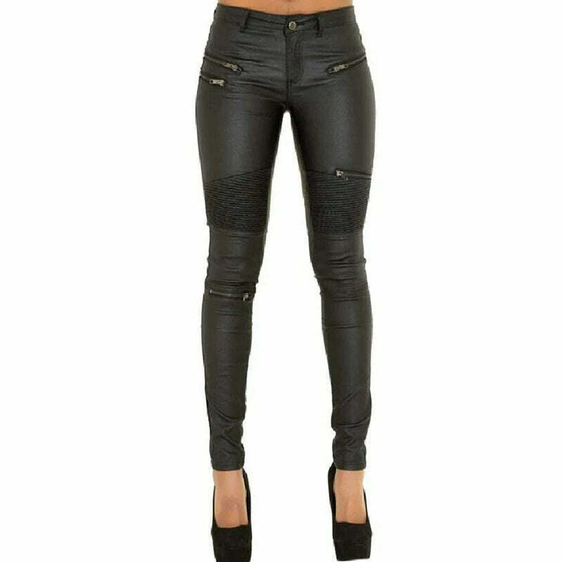 KIMLUD, LOGAMI Faux Leather Pants Women Elastic Zipper Leather Pants Trousers 2018 Leren Broeken, KIMLUD Womens Clothes