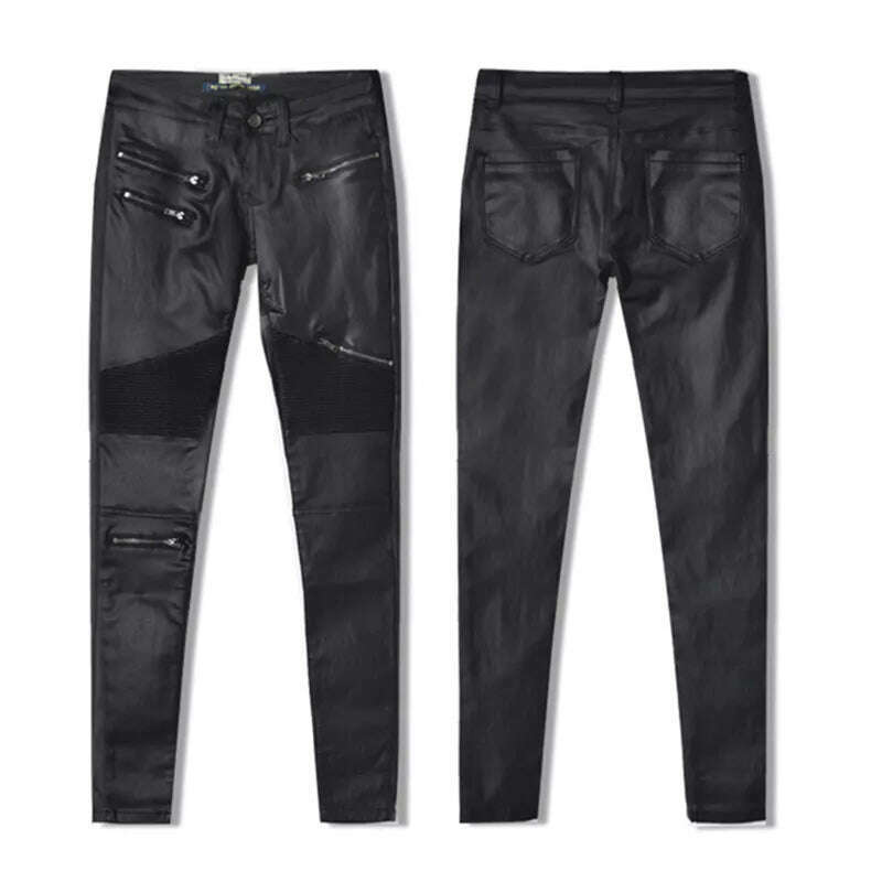 KIMLUD, LOGAMI Faux Leather Pants Women Elastic Zipper Leather Pants Trousers 2018 Leren Broeken, Black / XS, KIMLUD Womens Clothes