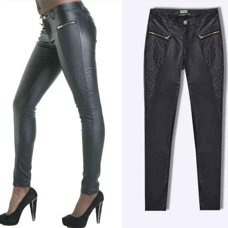 KIMLUD, LOGAMI Faux Leather Pants Women Elastic Zipper Leather Pants Trousers 2018 Leren Broeken, Black 2 / XS, KIMLUD Womens Clothes