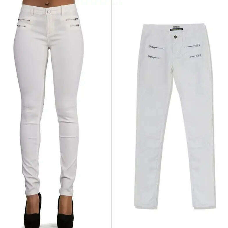 KIMLUD, LOGAMI Faux Leather Pants Women Elastic Zipper Leather Pants Trousers 2018 Leren Broeken, white / XS, KIMLUD Womens Clothes
