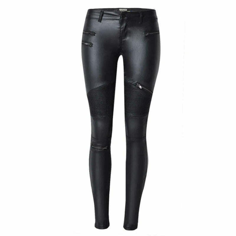 KIMLUD, LOGAMI Faux Leather Pants Women Elastic Zipper Leather Pants Trousers 2018 Leren Broeken, KIMLUD Womens Clothes