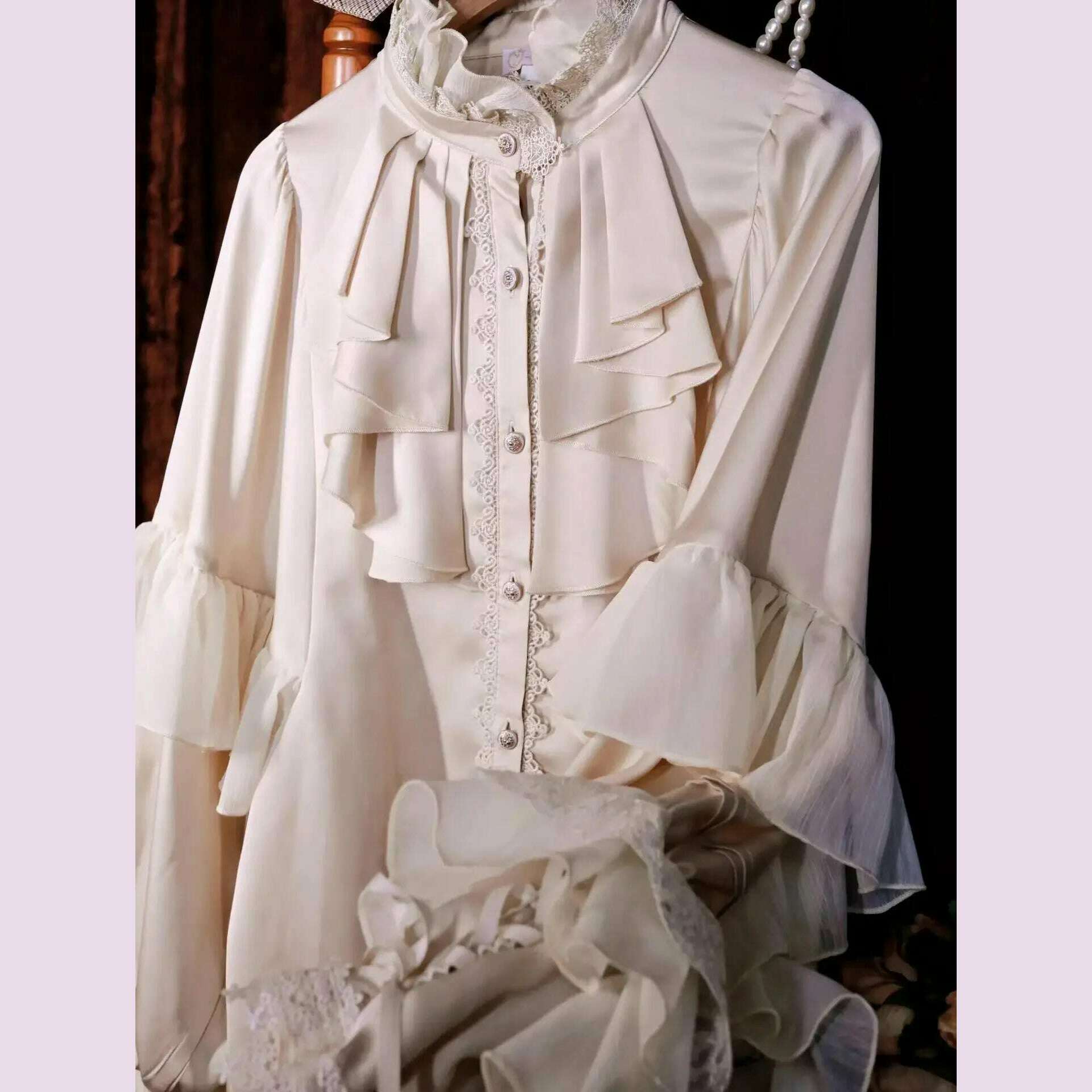 KIMLUD, Lolita Gothic Style Batwing Sleeve Shirt Loose Spring and Autumn Ladies Elegant Red and Black Shirt Solid 2025 New Color Blouses, beige shirt no bow / S, KIMLUD APPAREL - Womens Clothes