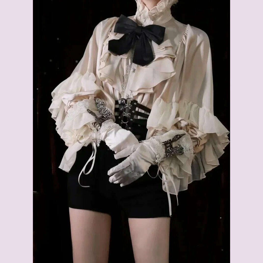 KIMLUD, Lolita Gothic Style Batwing Sleeve Shirt Loose Spring and Autumn Ladies Elegant Red and Black Shirt Solid 2025 New Color Blouses, KIMLUD Womens Clothes
