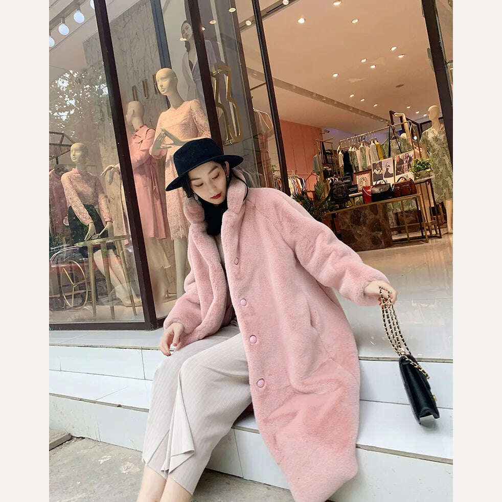 KIMLUD, Long Faux Fur Coat Women Fashion Solid Color Artificial Mink Fur Jacket Winter Thick Warm Velvet Plush Overcoat Female Clothing, KIMLUD Womens Clothes