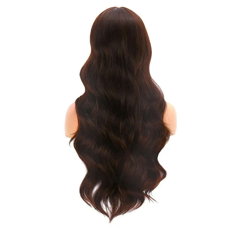 KIMLUD, Long Hair Female Lace Wig Brown Black Big Wave Synthetic Curly Hair Natural Realistic Fluffy Women Daily Cosplay Heat Resistance, KIMLUD Womens Clothes