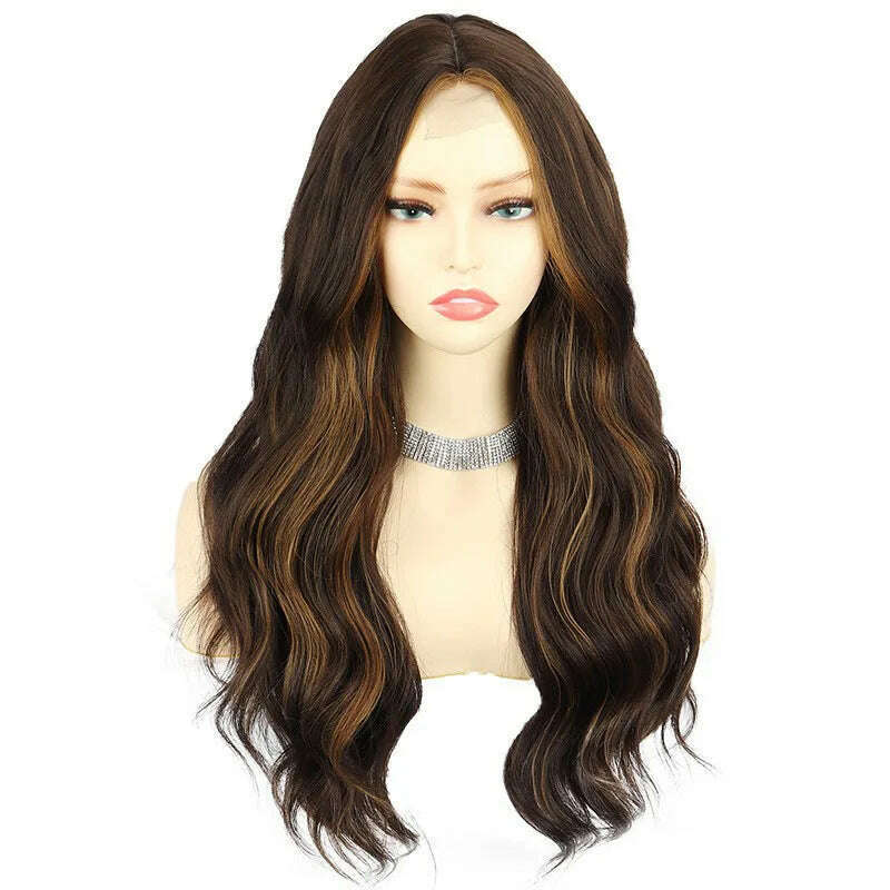 KIMLUD, Long Hair Female Lace Wig Brown Black Big Wave Synthetic Curly Hair Natural Realistic Fluffy Women Daily Cosplay Heat Resistance, F6 27 / 26inches, KIMLUD APPAREL - Womens Clothes