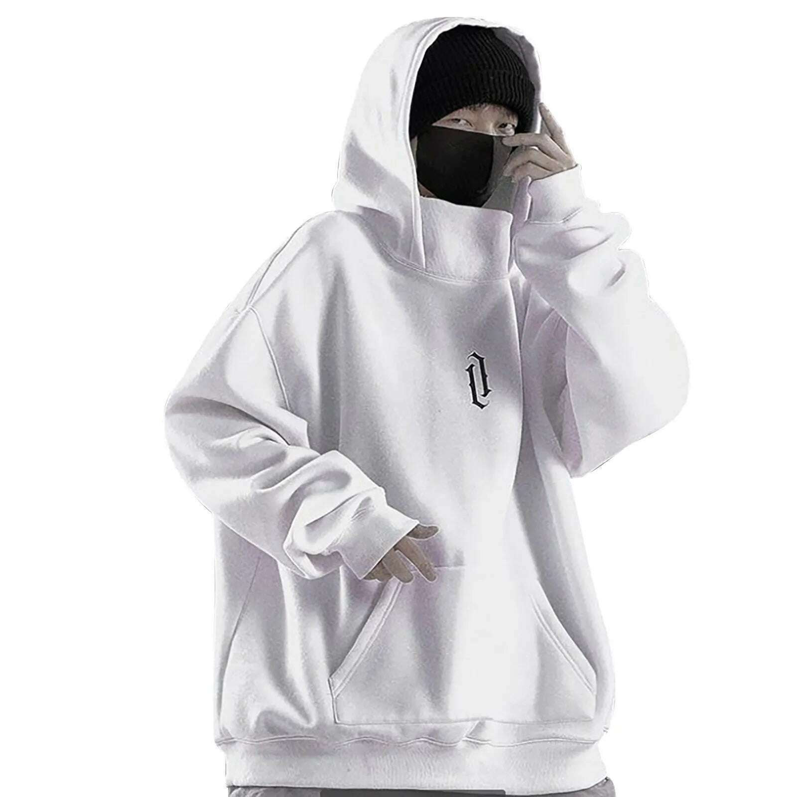 KIMLUD, Long Sleeve Hoodie Male Autumn Winter Sweatshirt Pocket Solid High Collar Loose Hoodies Fleece Hooded Sweatshirt For Man Hiphop, KIMLUD Womens Clothes