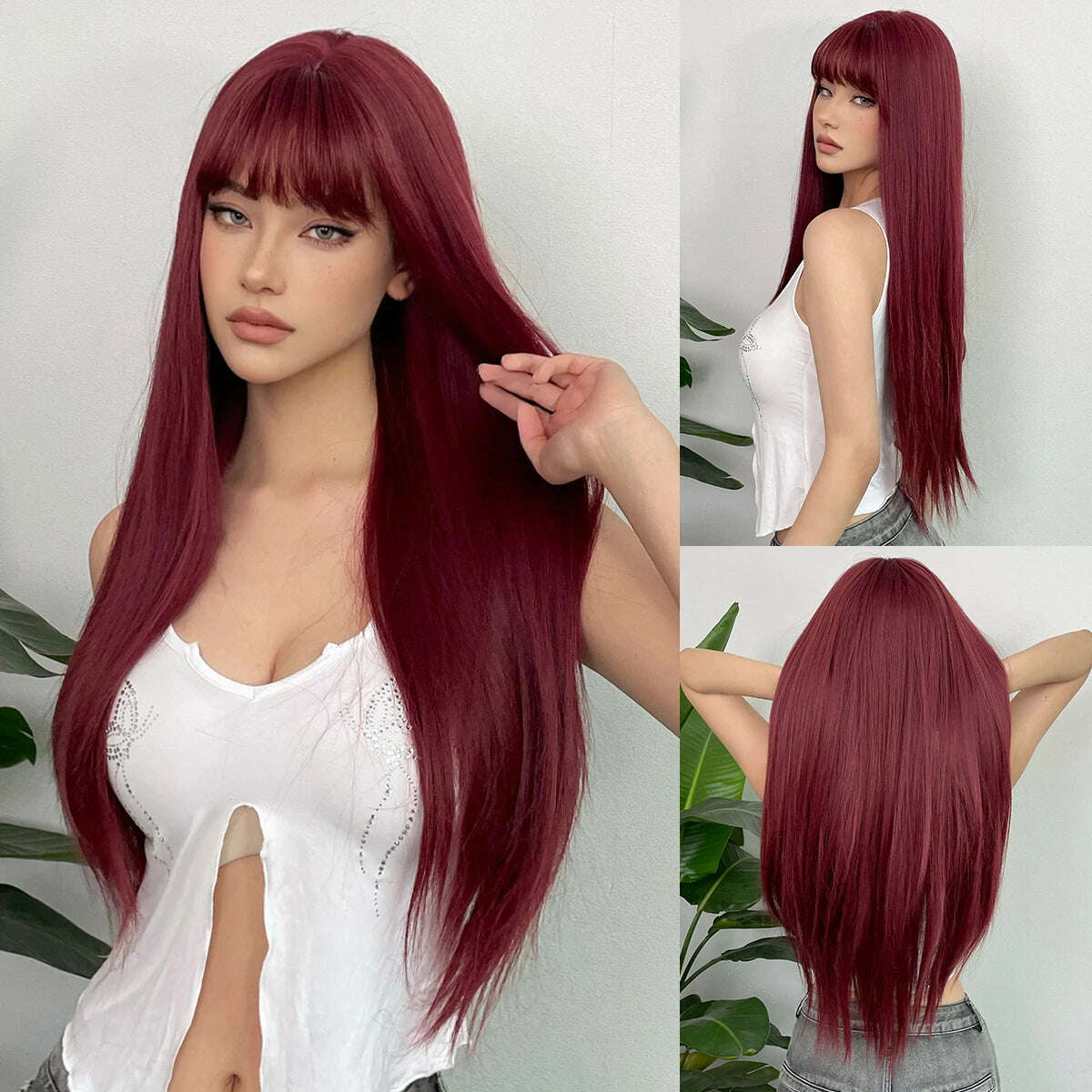KIMLUD, Long Straight Ginger Copper to Brown Ombre Cosplay Hair Wig Long Layered Synthetic Wigs with Bangs for White Women Korean Use, Wig-WL1085-5, KIMLUD Womens Clothes