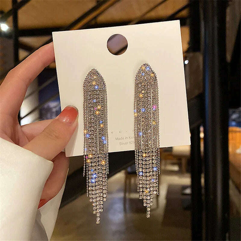 Long Tassel Earrings for Women Korean Crystal Leaf Drop Earring Girls Accessories Statement Gold Color Brincos Jewelry Gifts - KIMLUD