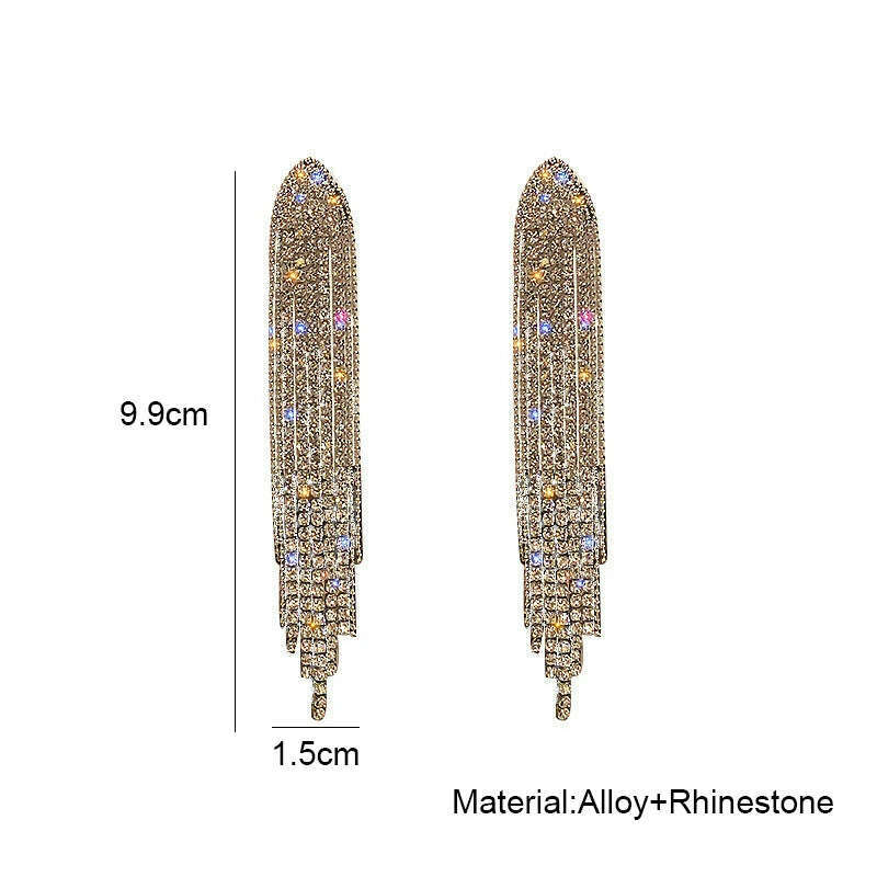 Long Tassel Earrings for Women Korean Crystal Leaf Drop Earring Girls Accessories Statement Gold Color Brincos Jewelry Gifts - KIMLUD