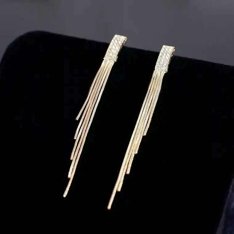 Long Tassel Earrings for Women Korean Crystal Leaf Drop Earring Girls Accessories Statement Gold Color Brincos Jewelry Gifts - KIMLUD