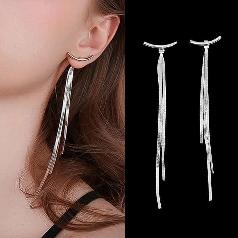 Long Tassel Earrings for Women Korean Crystal Leaf Drop Earring Girls Accessories Statement Gold Color Brincos Jewelry Gifts - KIMLUD