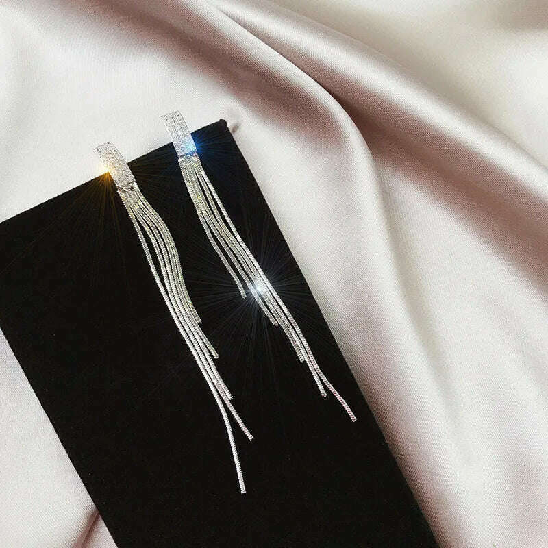 Long Tassel Earrings for Women Korean Crystal Leaf Drop Earring Girls Accessories Statement Gold Color Brincos Jewelry Gifts - KIMLUD