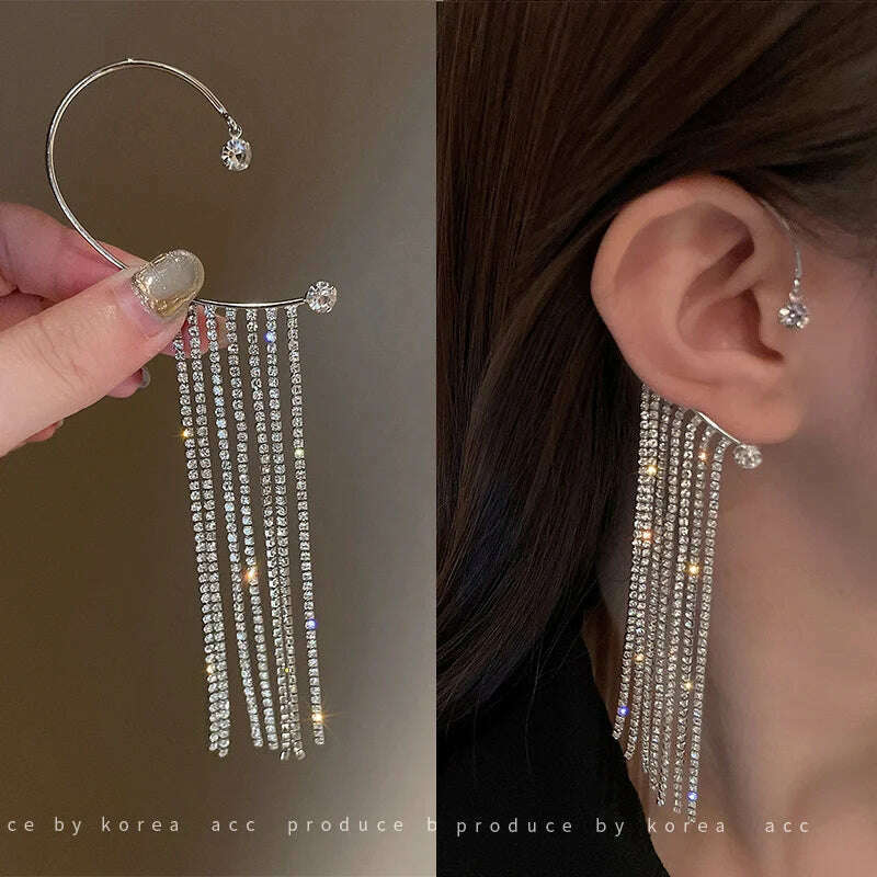 Long Tassel Earrings for Women Korean Crystal Leaf Drop Earring Girls Accessories Statement Gold Color Brincos Jewelry Gifts - KIMLUD