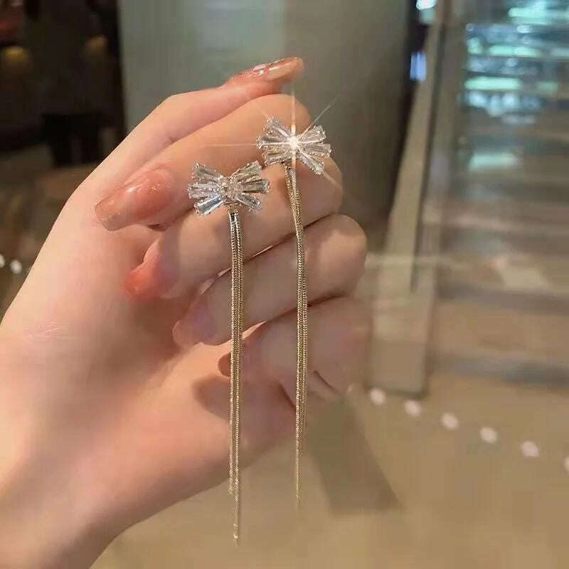 Long Tassel Earrings for Women Korean Crystal Leaf Drop Earring Girls Accessories Statement Gold Color Brincos Jewelry Gifts - KIMLUD
